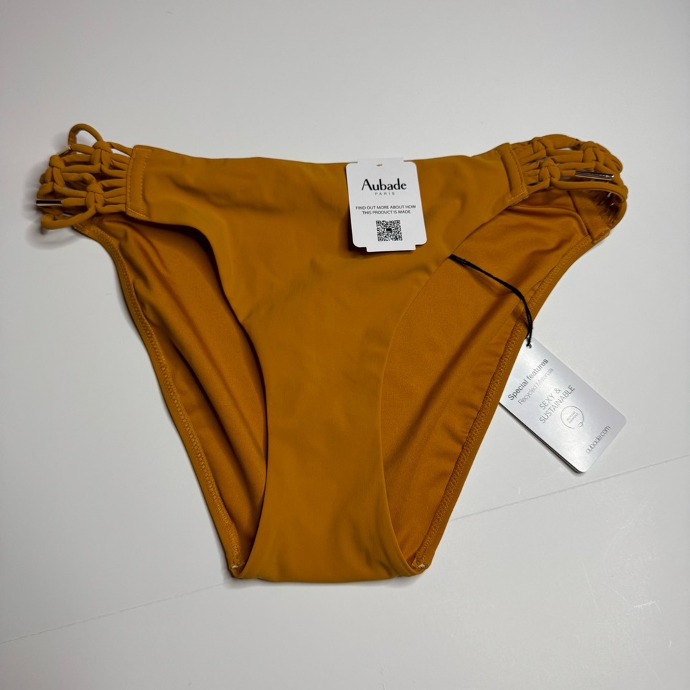 Aubade Paris Women's Standard Swim bottoms XS Mustard Yellow Gold Macramé